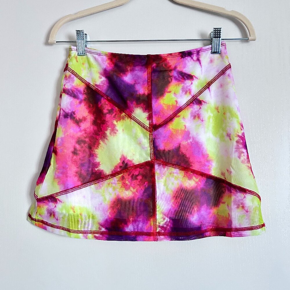 Dolls Kill Club Exx Mesh Red Stitched Tie Dye Mini Skirt
